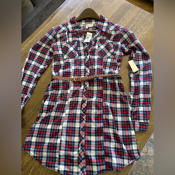NWT Passport Plaid Shirt Dress w/ Braided Belt – Red/Navy/Ivory – Size Small - Picture 1 of 9
